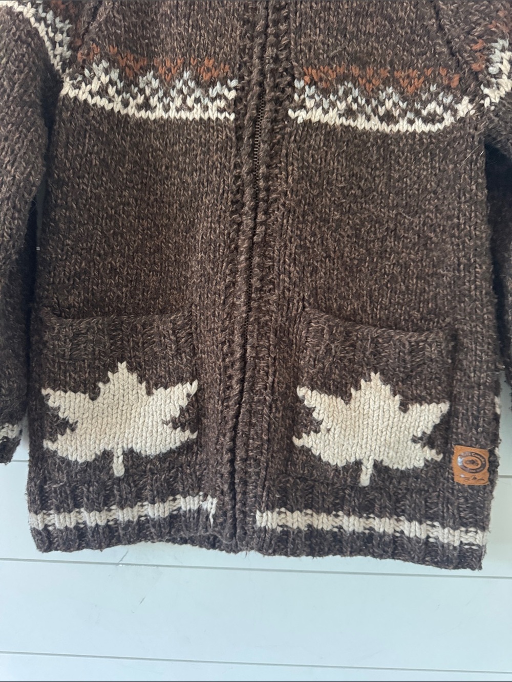 Mary Maxim Roots Colab Size XS ( Generous) Hand Knit Beaver Cardigan Full Zip - Picture 8 of 17